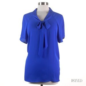 Pleione Flutter Sleeve Bow Tie Front Blouse Size XL Cobalt Blue